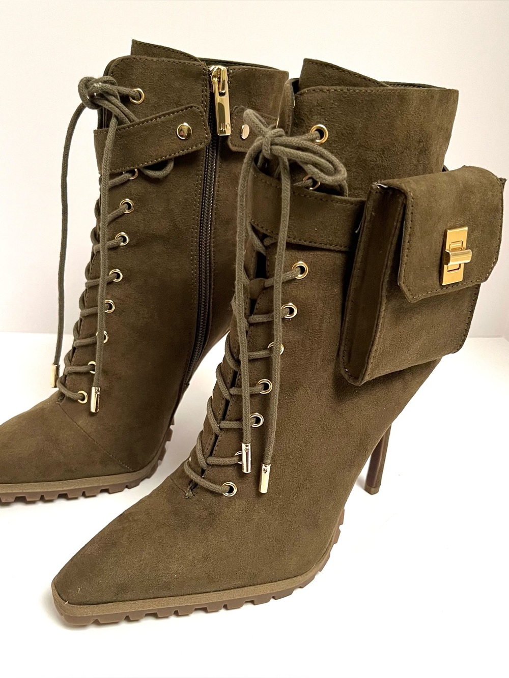 JLO Jennifer Lopez "Jaylah" Stiletto Combat Ankle Bootie Women’s Size 7.5